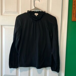 Elegant Black Women's Top j crew XS high neck crinkle fabric long